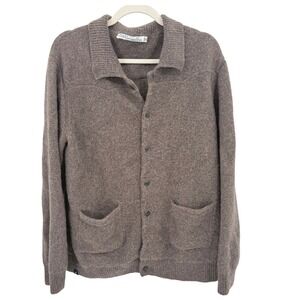 Criquet‎ Mens 100% Baby Alpaca Button Front Cardigan Sweater Taupe Brown XL